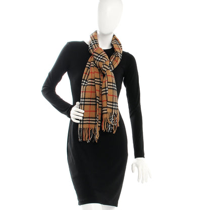 Burberry Lambswool Check Fringe Scarf Camel 2 of 4