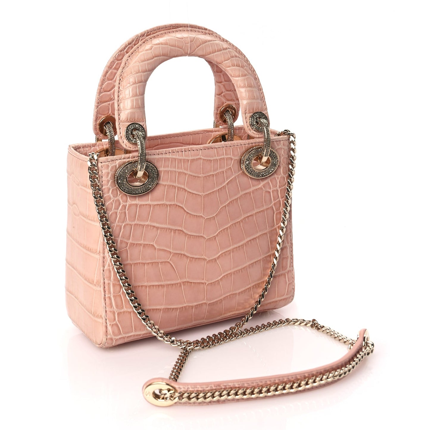 Alligator Crystal Mini Lady Dior Light Pink