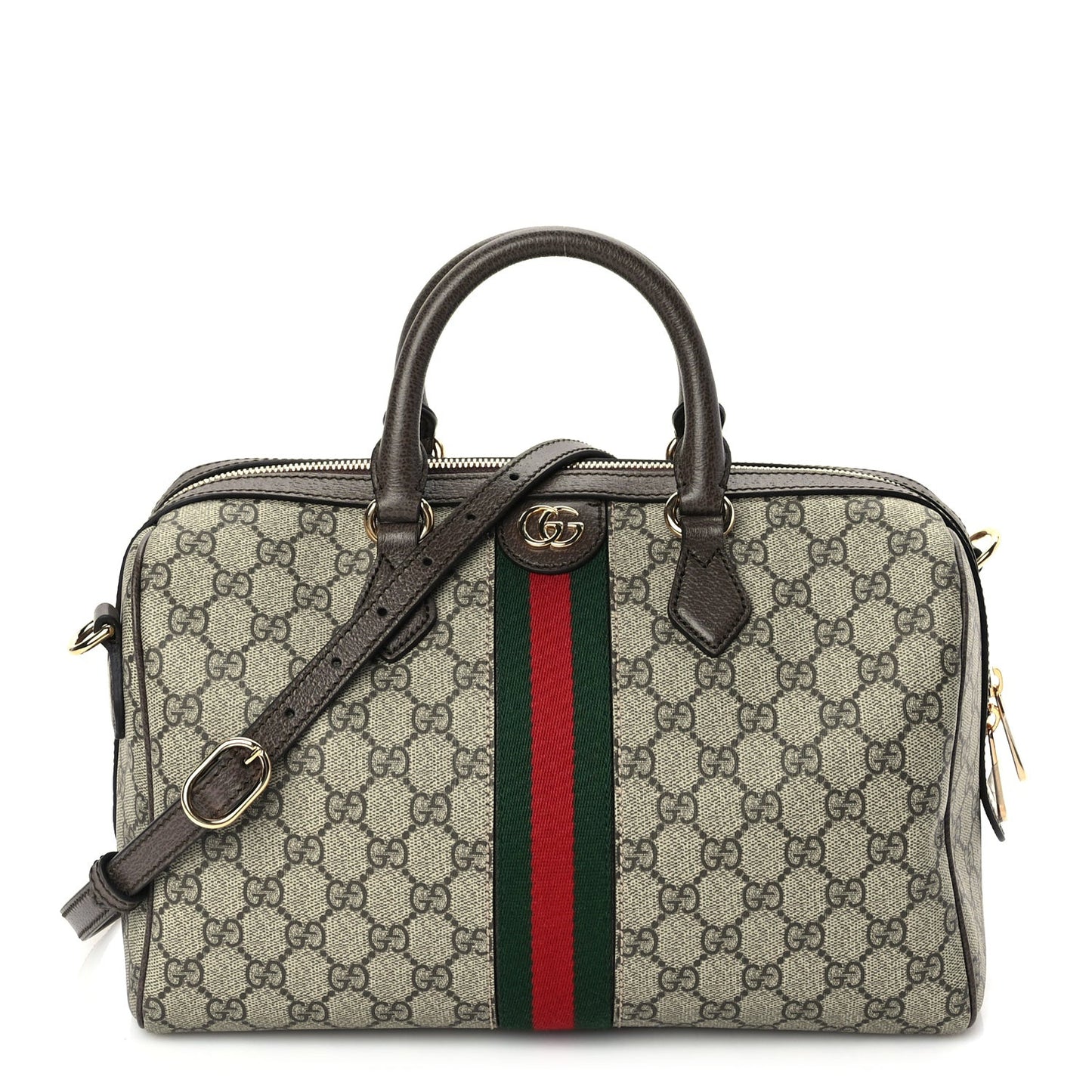 GG Supreme Monogram Web Medium Ophidia Top Handle Bag Beige Ebony