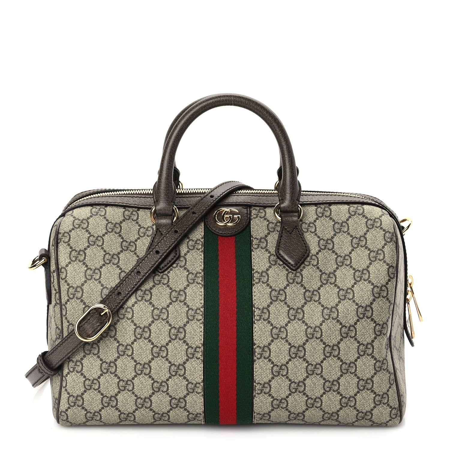 Gucci GG Supreme Monogram Web Medium Ophidia Top Handle Bag Beige Ebony 1 of 8