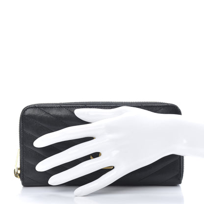 Saint Laurent Calfskin Matelasse Chevron Monogram Zip Around Wallet Black 2 of 10