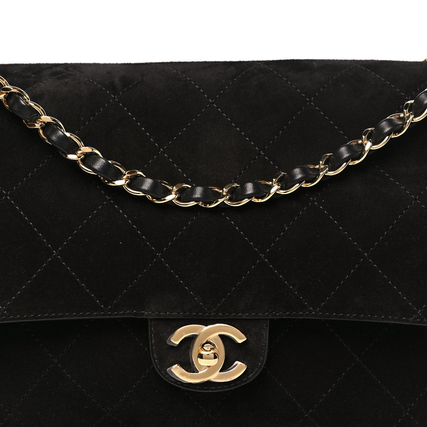 Suede Calfskin Small Maxi Flap  Black