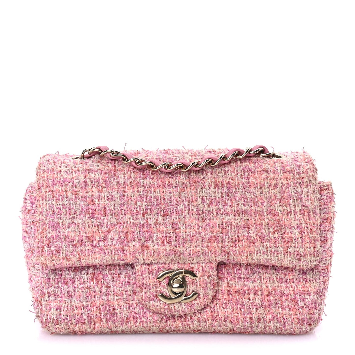 Tweed Quilted Mini Rectangular Flap Pink