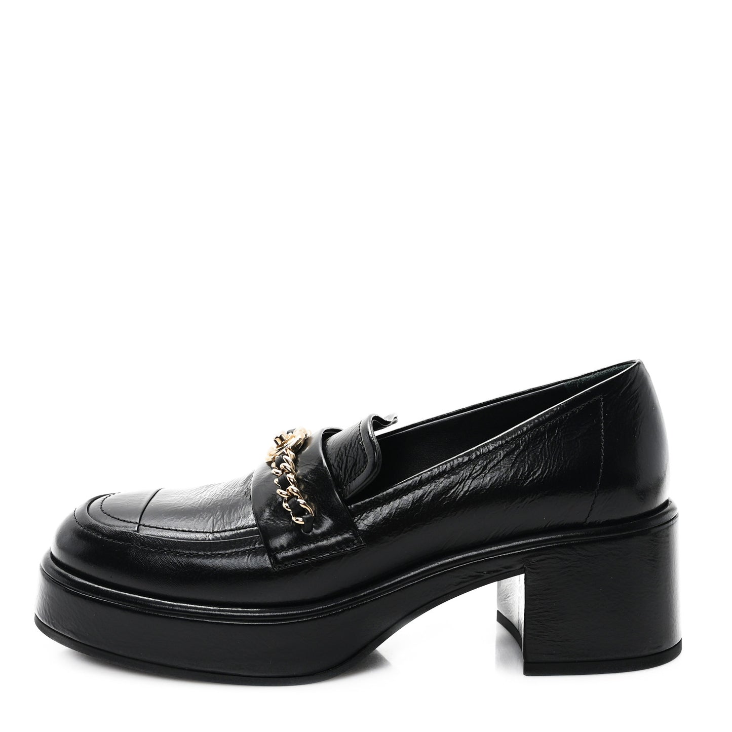 Shiny Calfskin Logo Loafers 36.5 Black