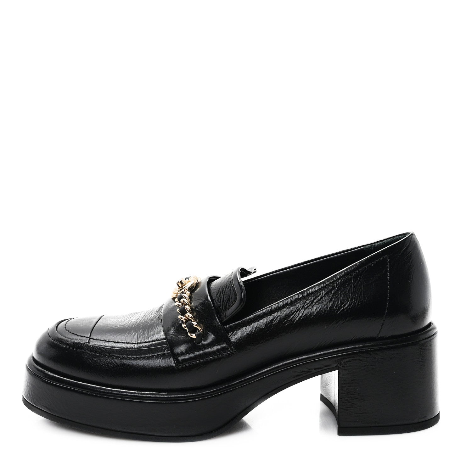 Chanel Shiny Calfskin Logo Loafers 36.5 Black 1 of 9