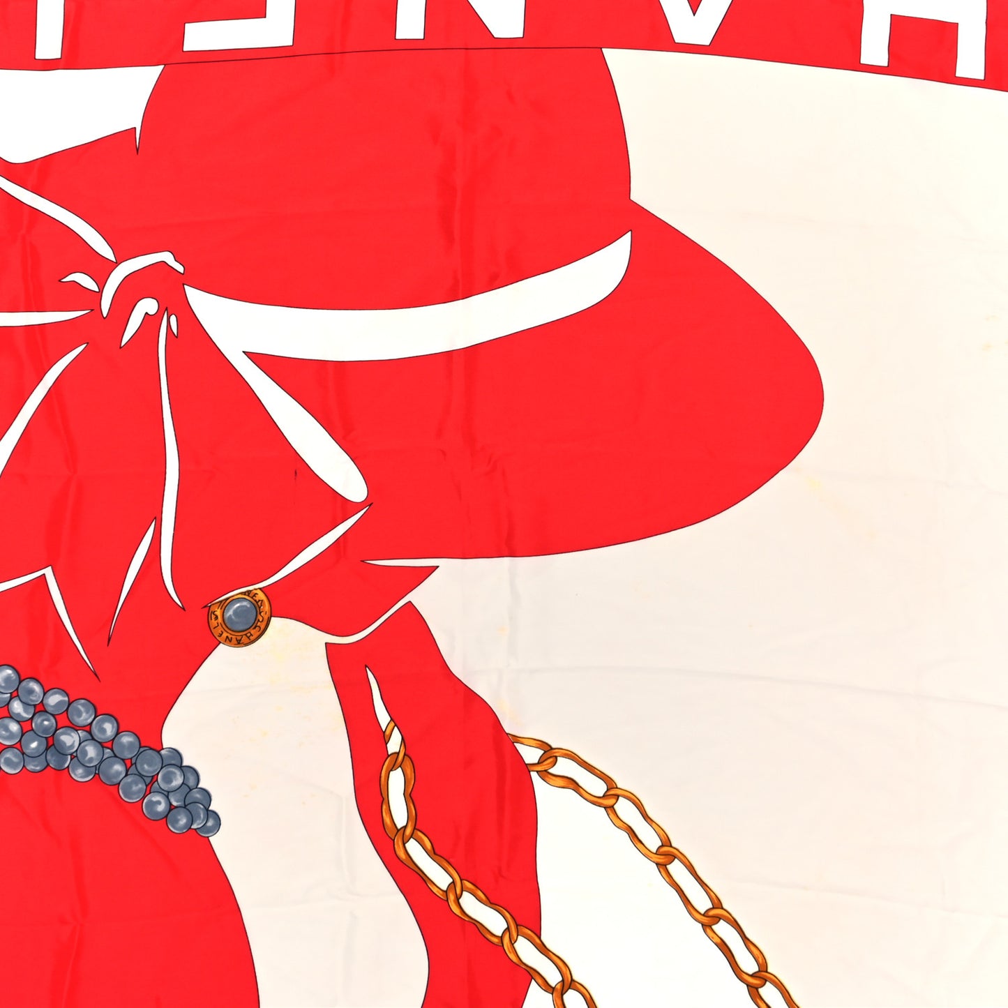 Silk Coco Chanel Square Scarf Red White