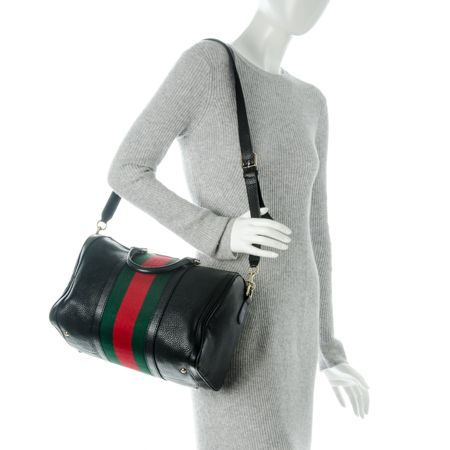 Gucci Calfskin Vintage Web Medium Boston Black 2 of 8