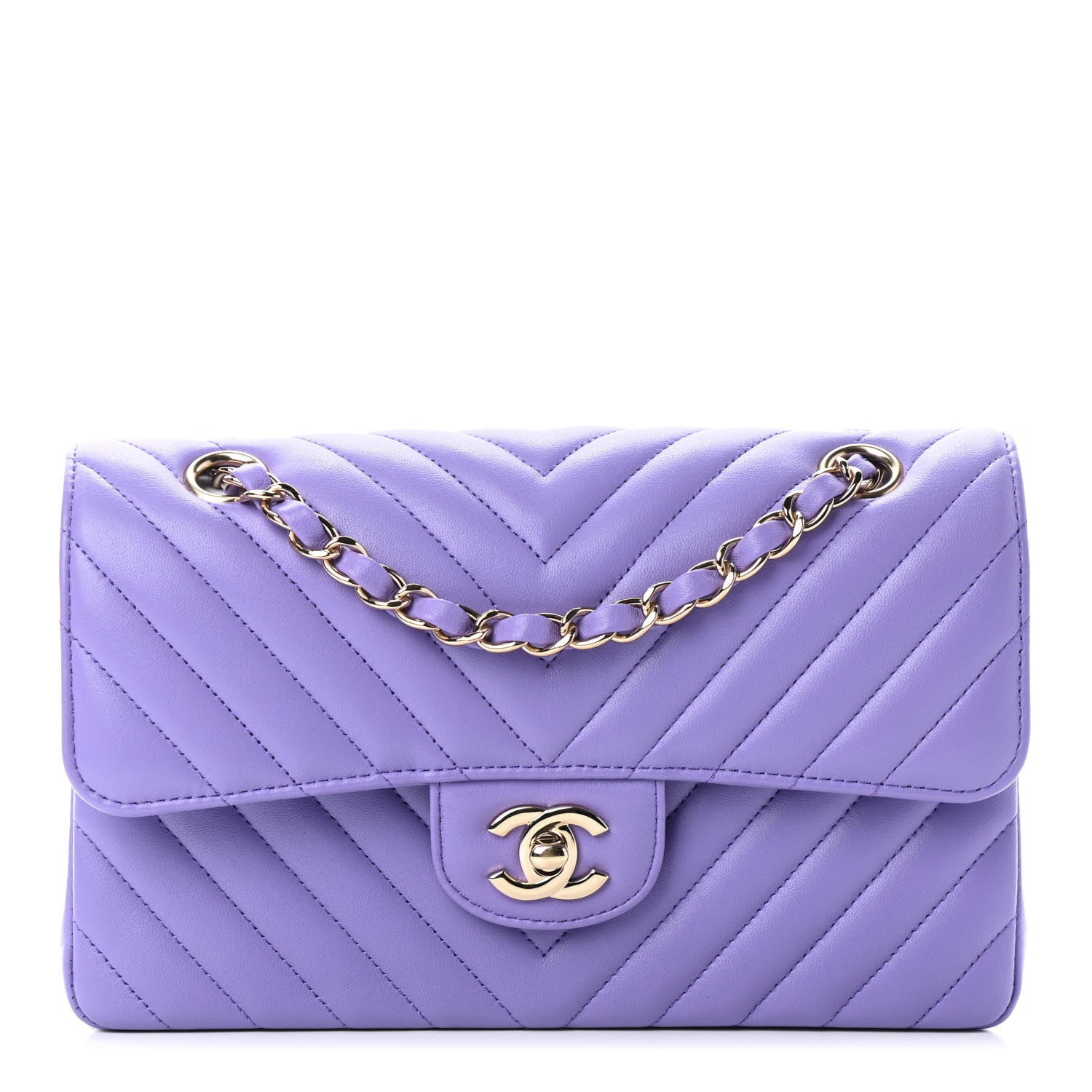 Chanel Lambskin Chevron Quilted Small Double Flap Purple 1 of 5