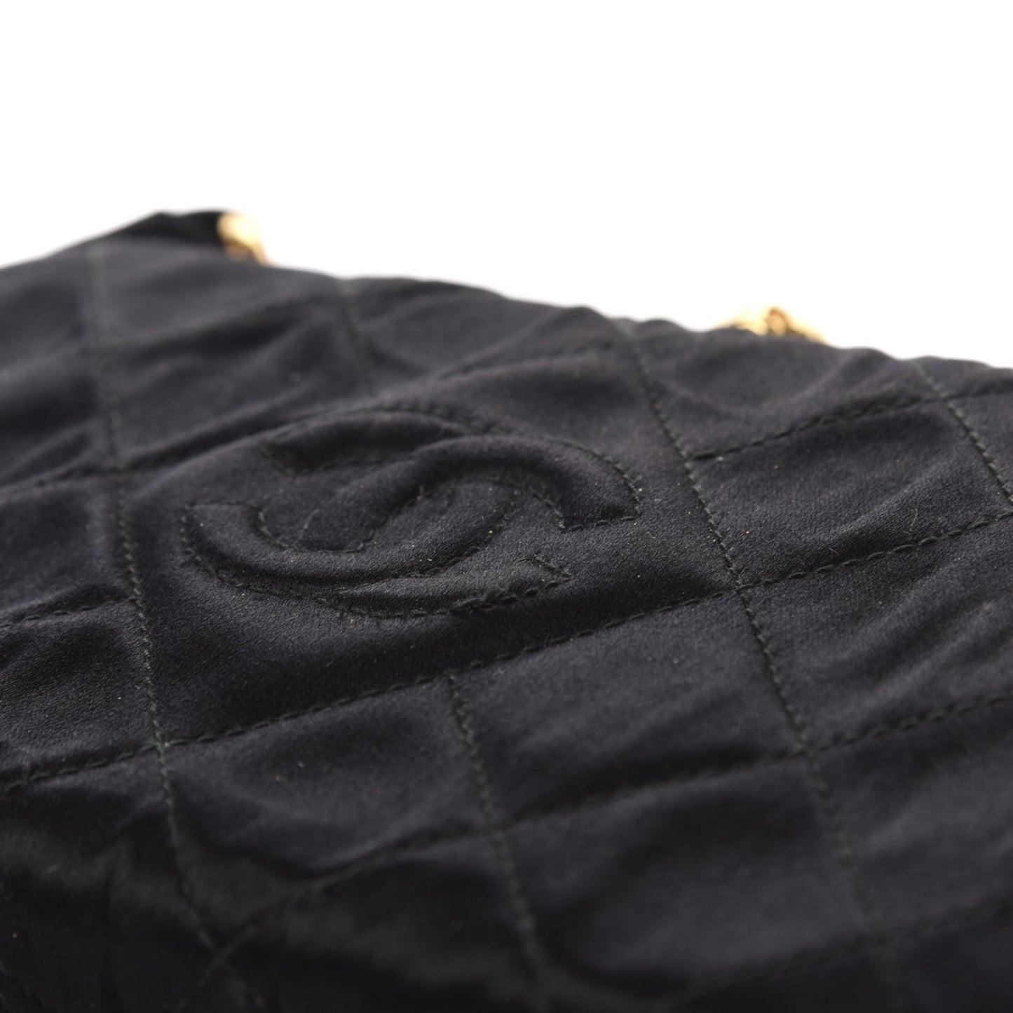 Satin Quilted Shoulder Bag Black