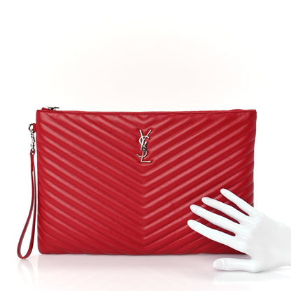 Saint Laurent Calfskin Matelasse Chevron Monogram Document Holder Rouge Eros 3 of 6