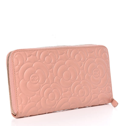 Chanel Caviar Camellia Embossed Zip Around Large Gusset Wallet Nude 3 of 15