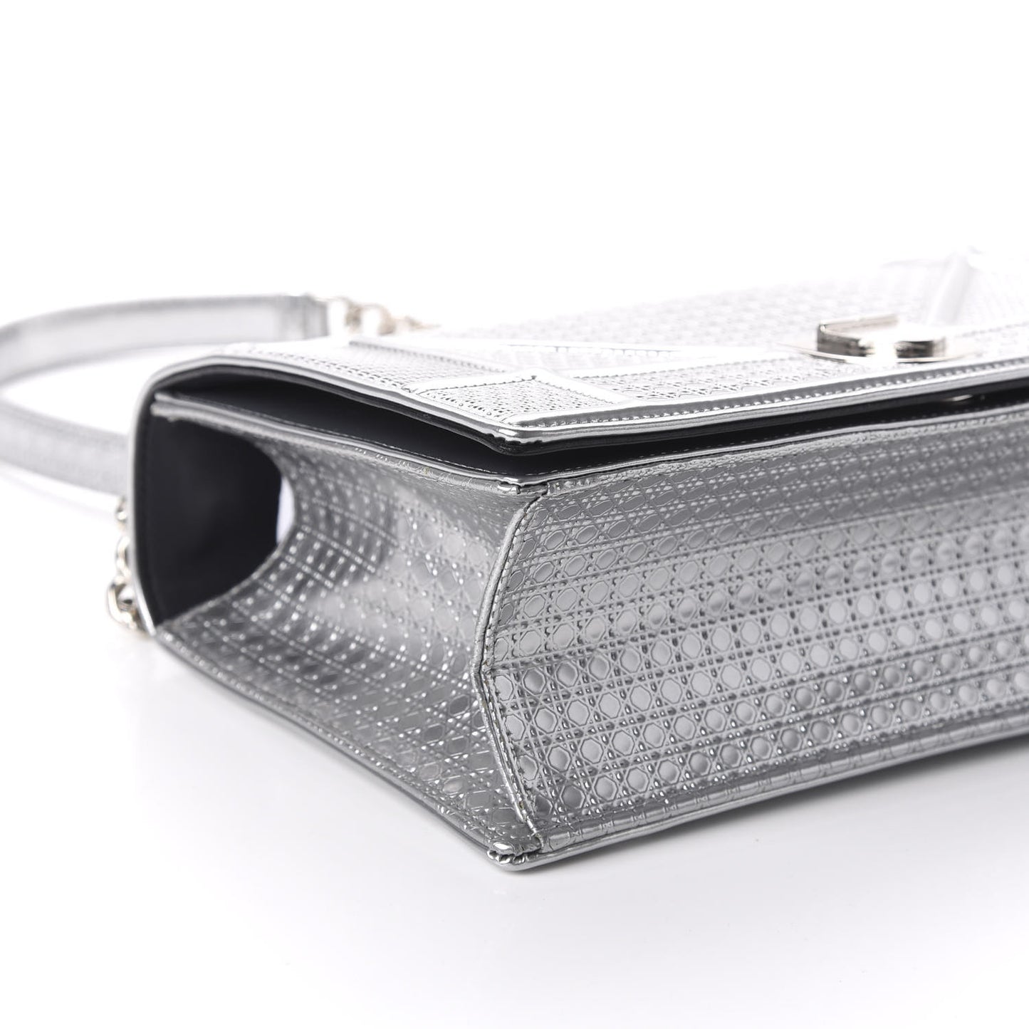 Metallic Patent Micro-Cannage Medium Diorama Flap Bag Silver