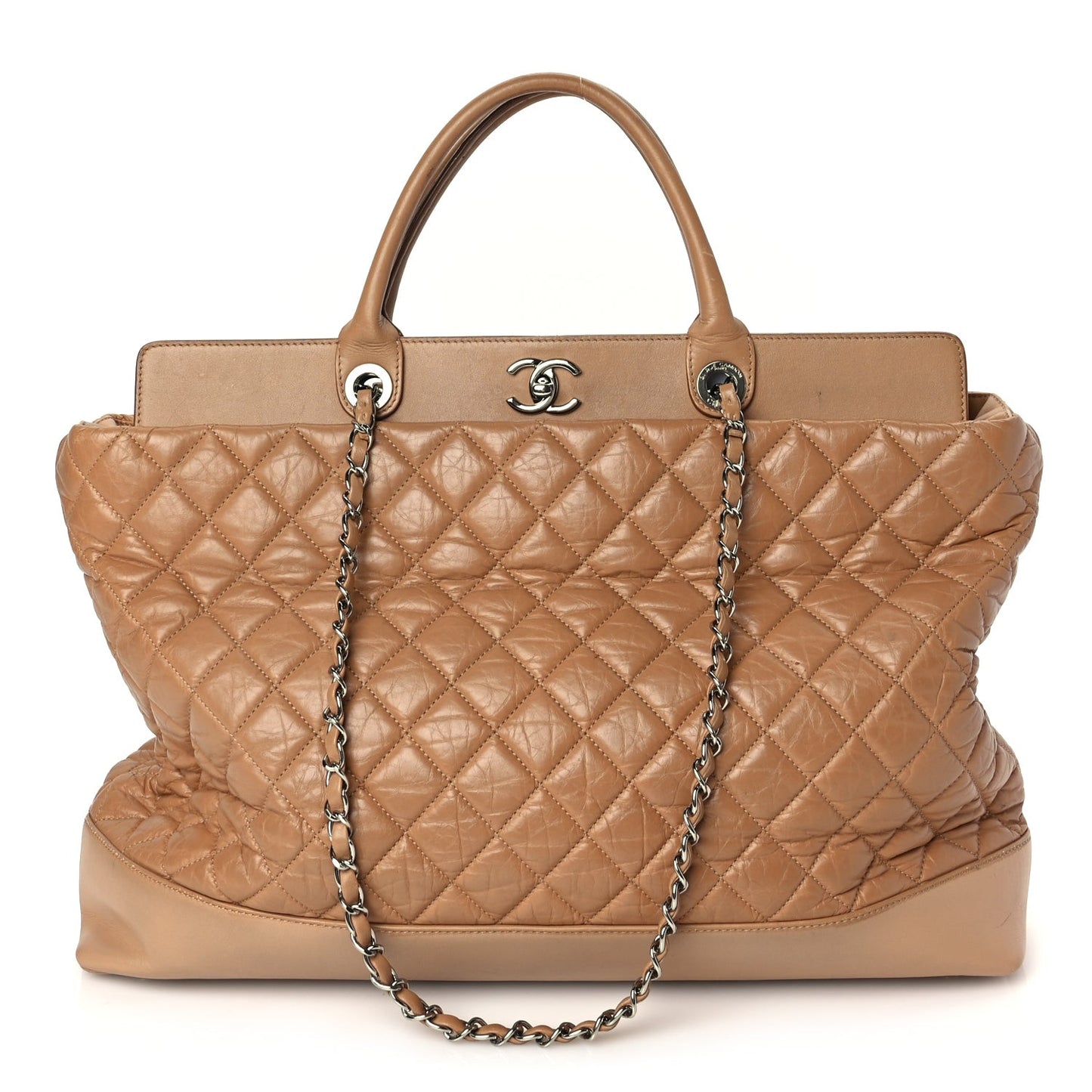 Aged Calfskin Quilted Be CC Tote Beige
