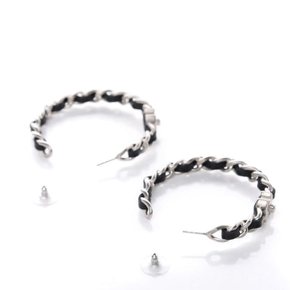 Chanel Lambskin CC Turnlock Chain Hoop Earrings Silver Black 5 of 8