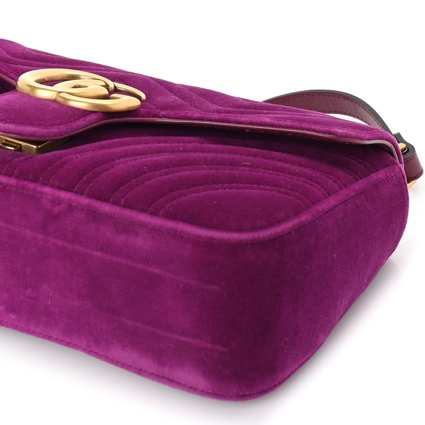 Velvet Matelasse Small GG Marmont Shoulder Bag Fuchsia Violet Cyclamen