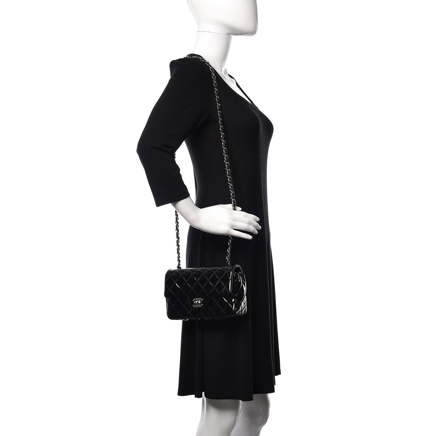 Chanel Patent Calfskin Quilted Mini Rectangular Flap Black 2 of 12