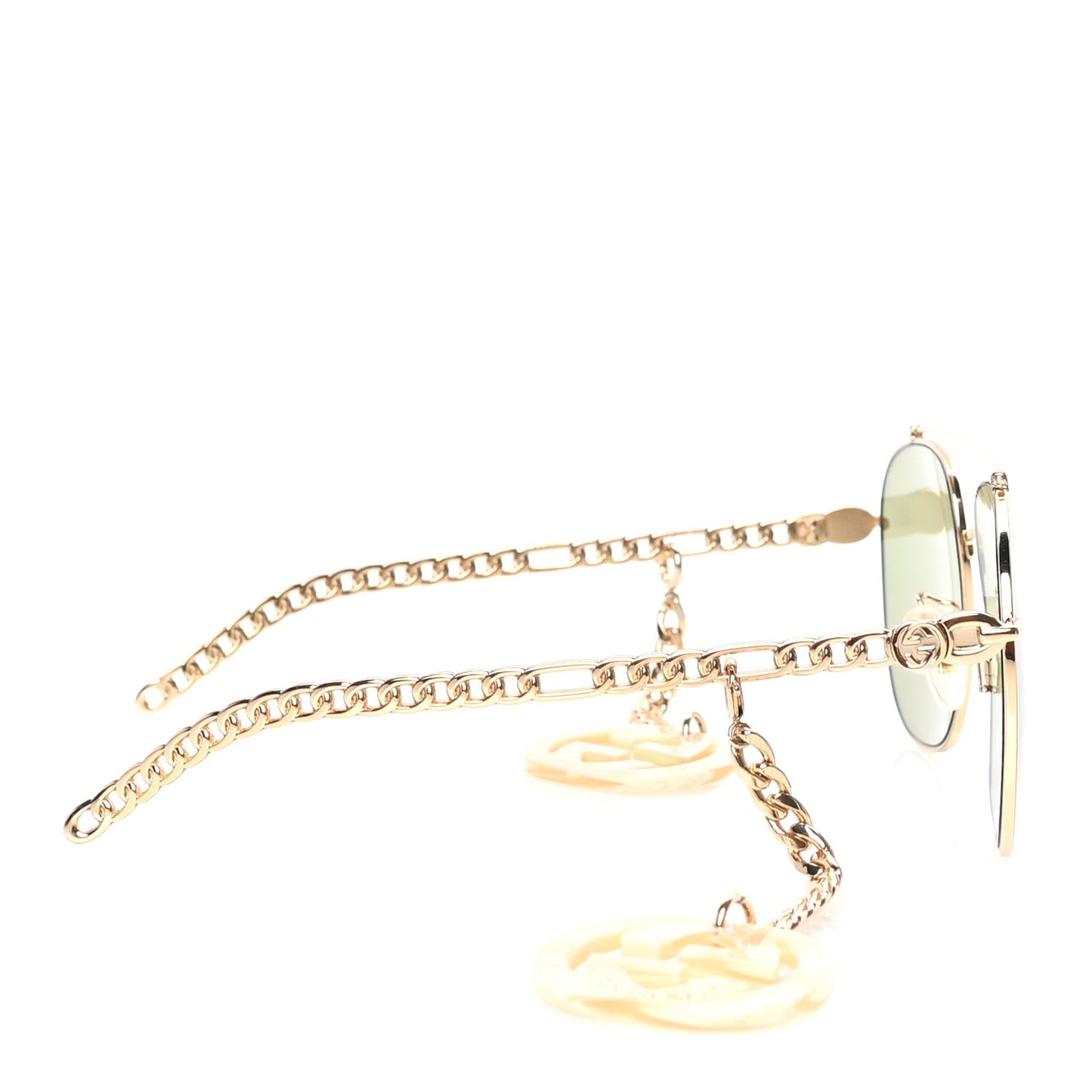 Aviator Charm Chain Sunglasses GG0727S  Gold Green