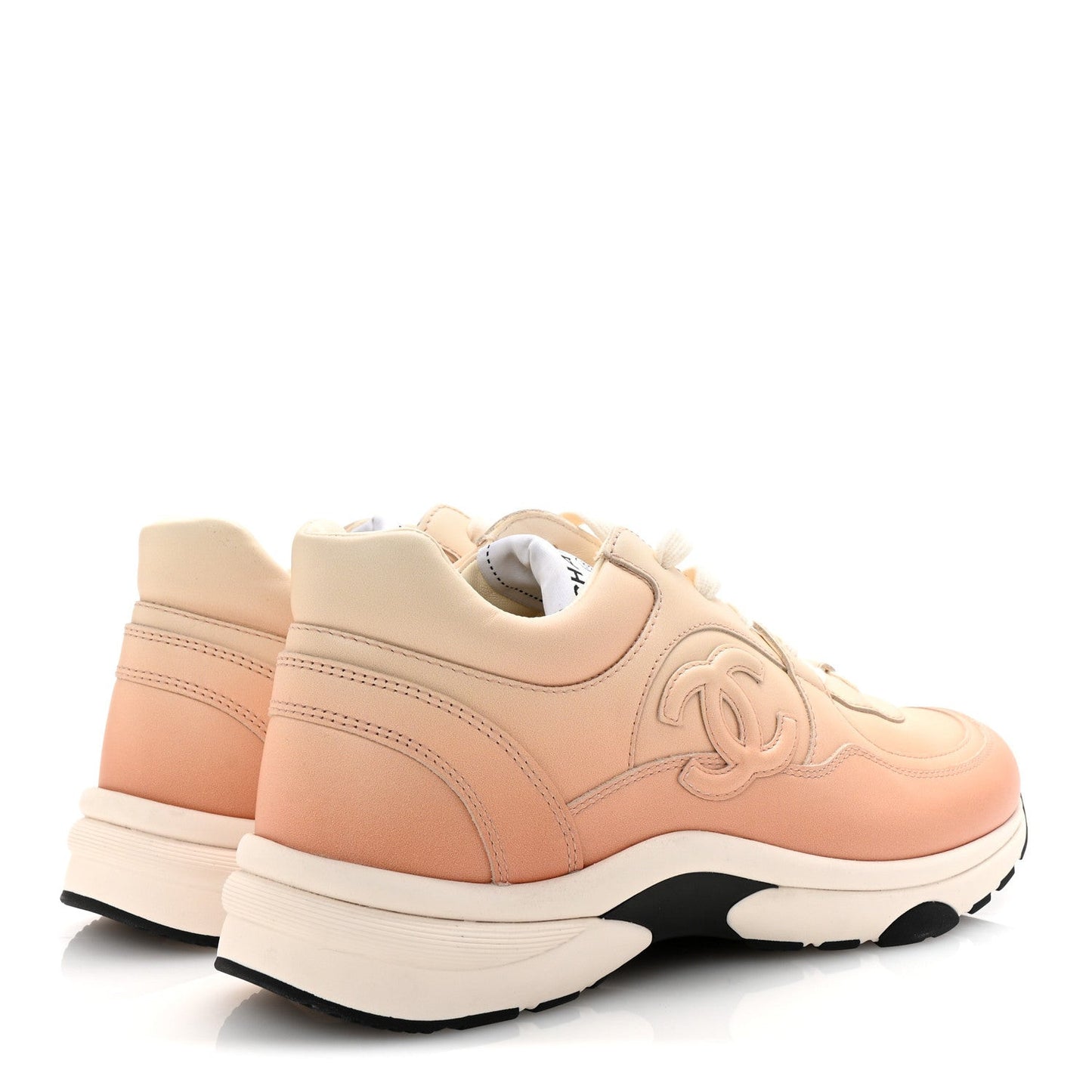 Laminated Calfskin Stretch CC Womens Sneakers 40 Light Orange