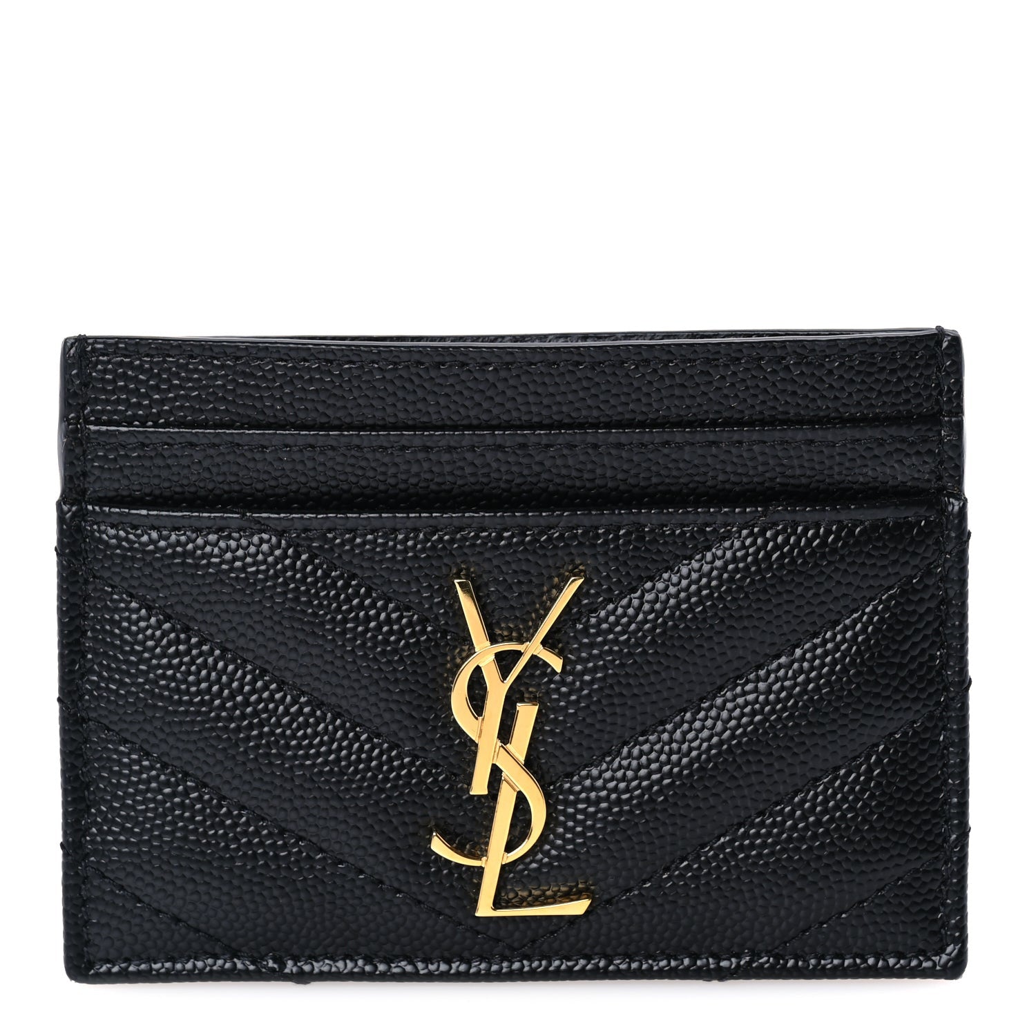 Saint Laurent Grain De Poudre Matelasse Chevron Cassandre Credit Card Case Black 3 of 7
