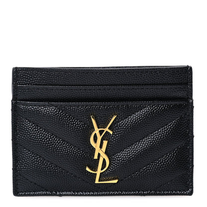 Saint Laurent Grain De Poudre Matelasse Chevron Cassandre Credit Card Case Black 3 of 7