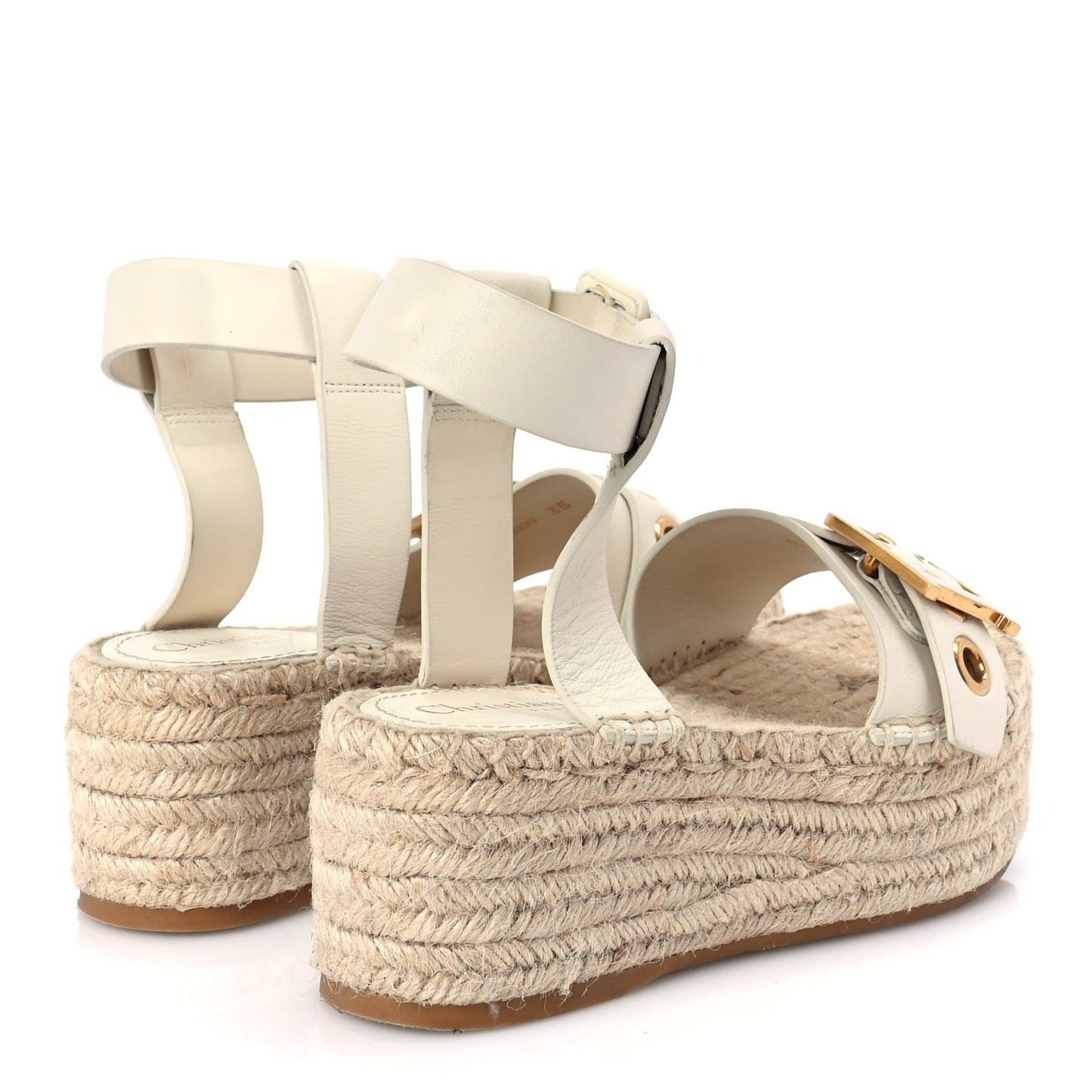 Calfskin D-Dior Espadrille Platform Sandals 35 Off White