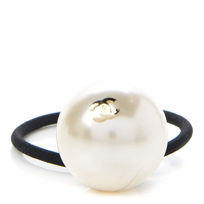Chanel Pearl CC Hair Tie Black White 1 of 5