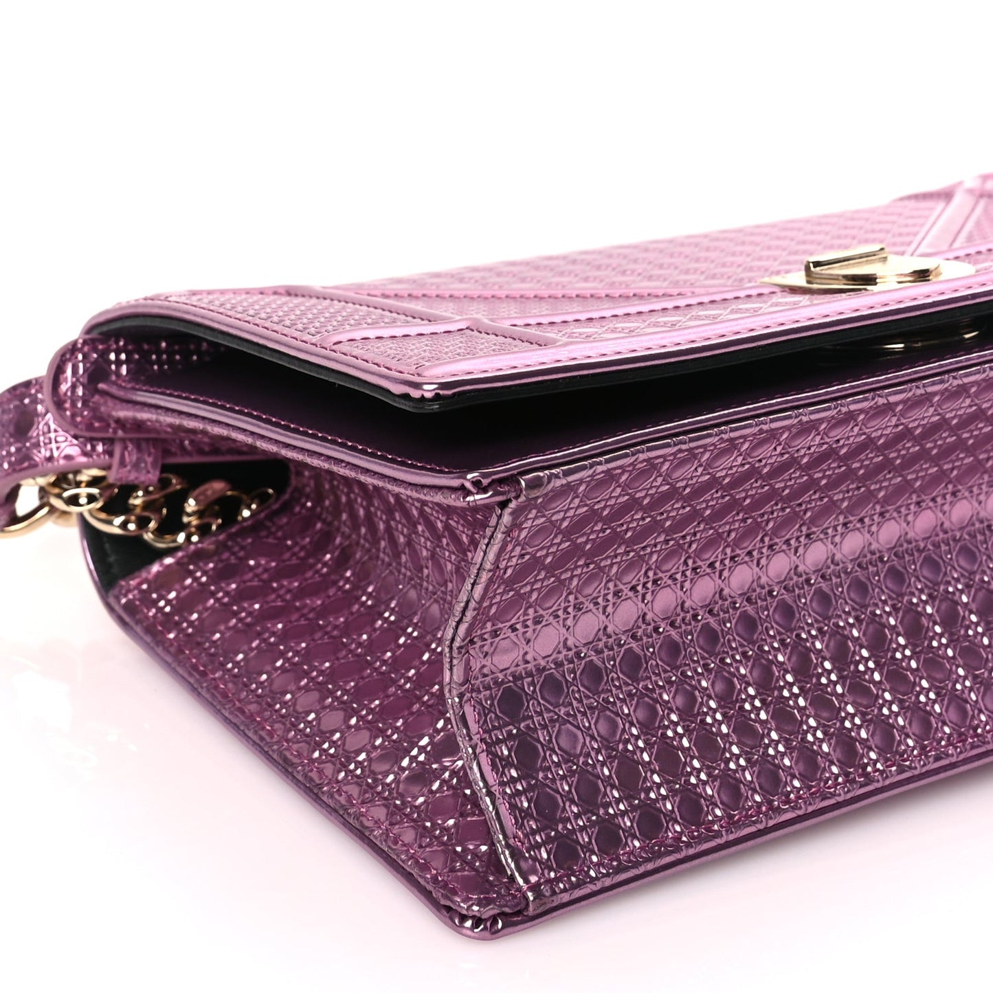 Metallic Patent Micro-Cannage Small Diorama Flap Bag Hyper Pink