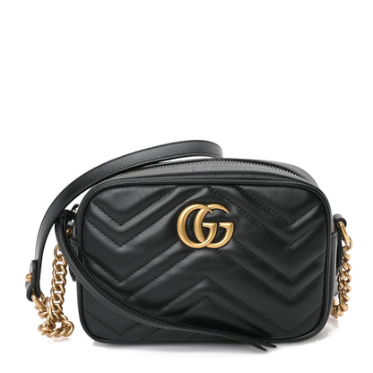 Gucci Calfskin Matelasse Mini GG Marmont Chain Shoulder Bag  Black 1 of 8
