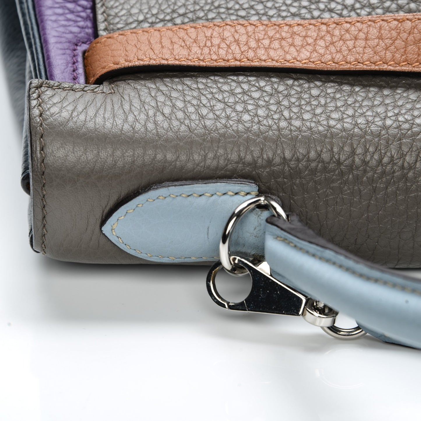 Taurillon Clemence Arlequin Kelly Retourne 32 Ultraviolet Etain