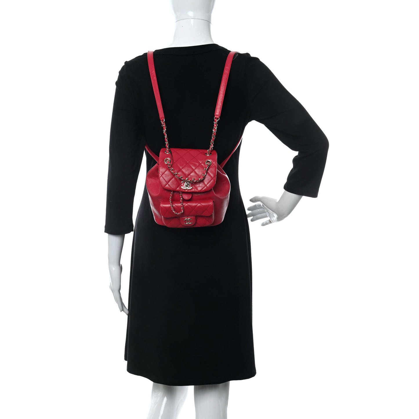 Glazed Aged Calfskin Quilted Small Duma Drawstring Backpack Red