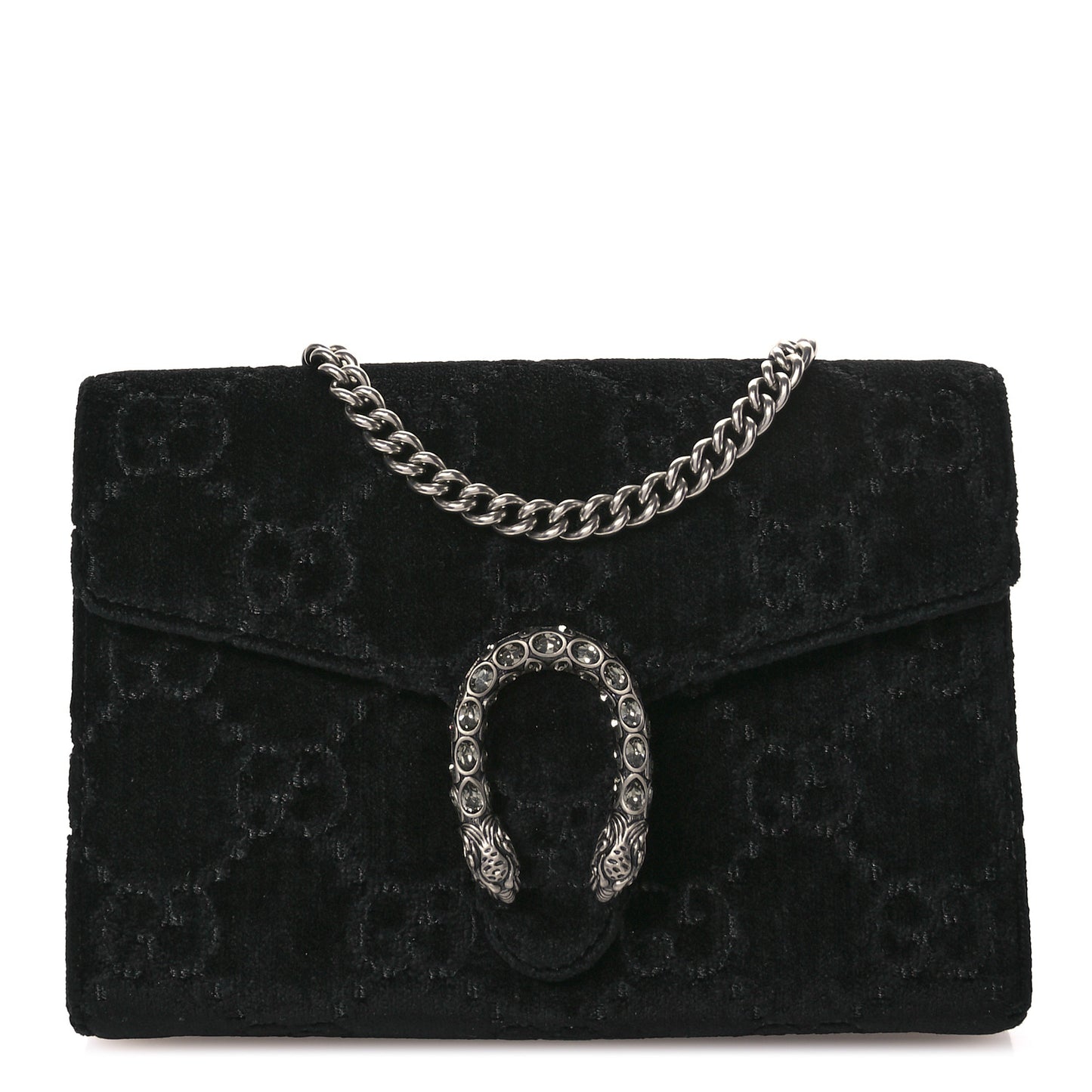 Velvet GG Monogram Mini Dionysus Chain Wallet Black Diamond