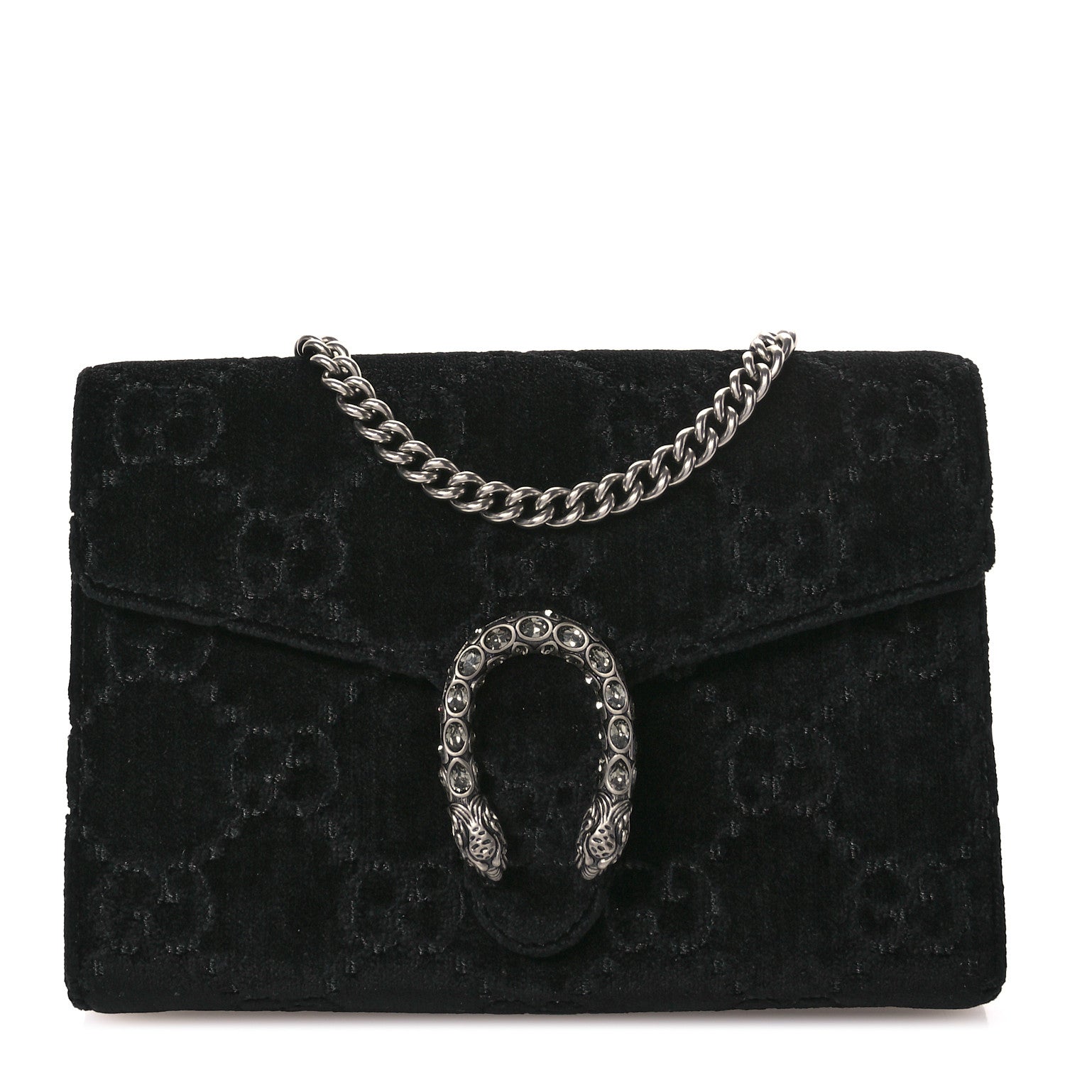 Gucci Velvet GG Monogram Mini Dionysus Chain Wallet Black Diamond 1 of 12
