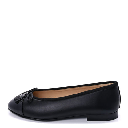 Chanel Lambskin Patent Cap Toe CC Ballerina Flats 37  Black 1 of 7