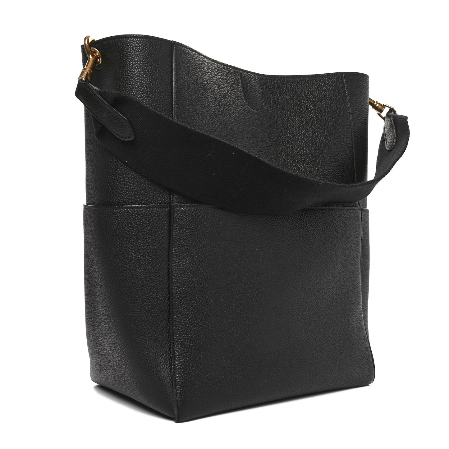Soft Grained Calfskin Sangle Bucket Bag Black