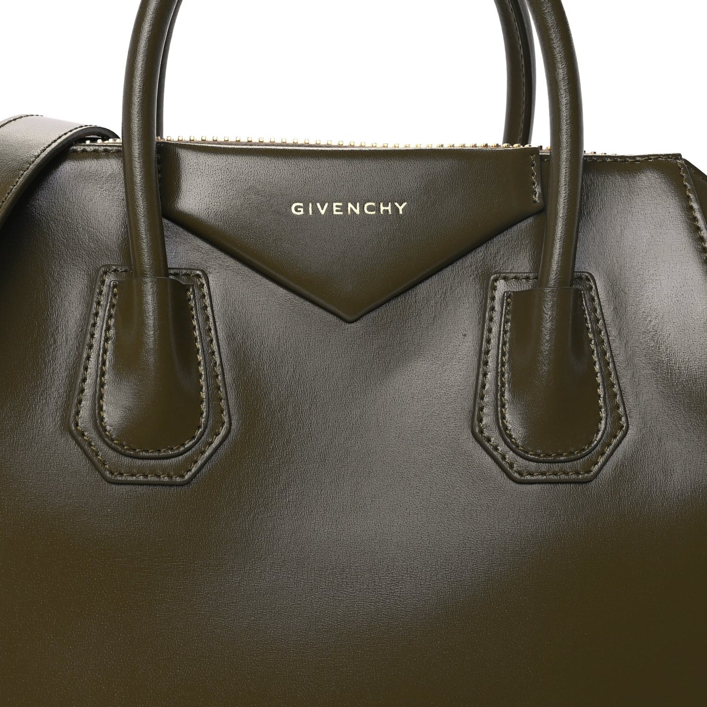 Shiny Lord Calfskin Small Antigona Dark Khaki