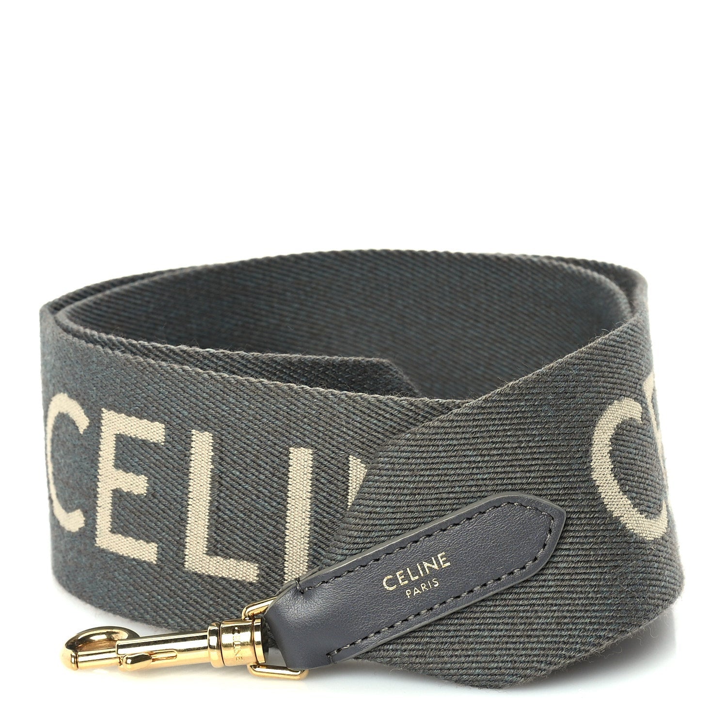 Celine Jacquard Wool Logo Long Strap Grey White 1 of 4