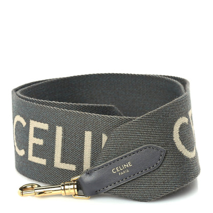 Celine Jacquard Wool Logo Long Strap Grey White 1 of 4