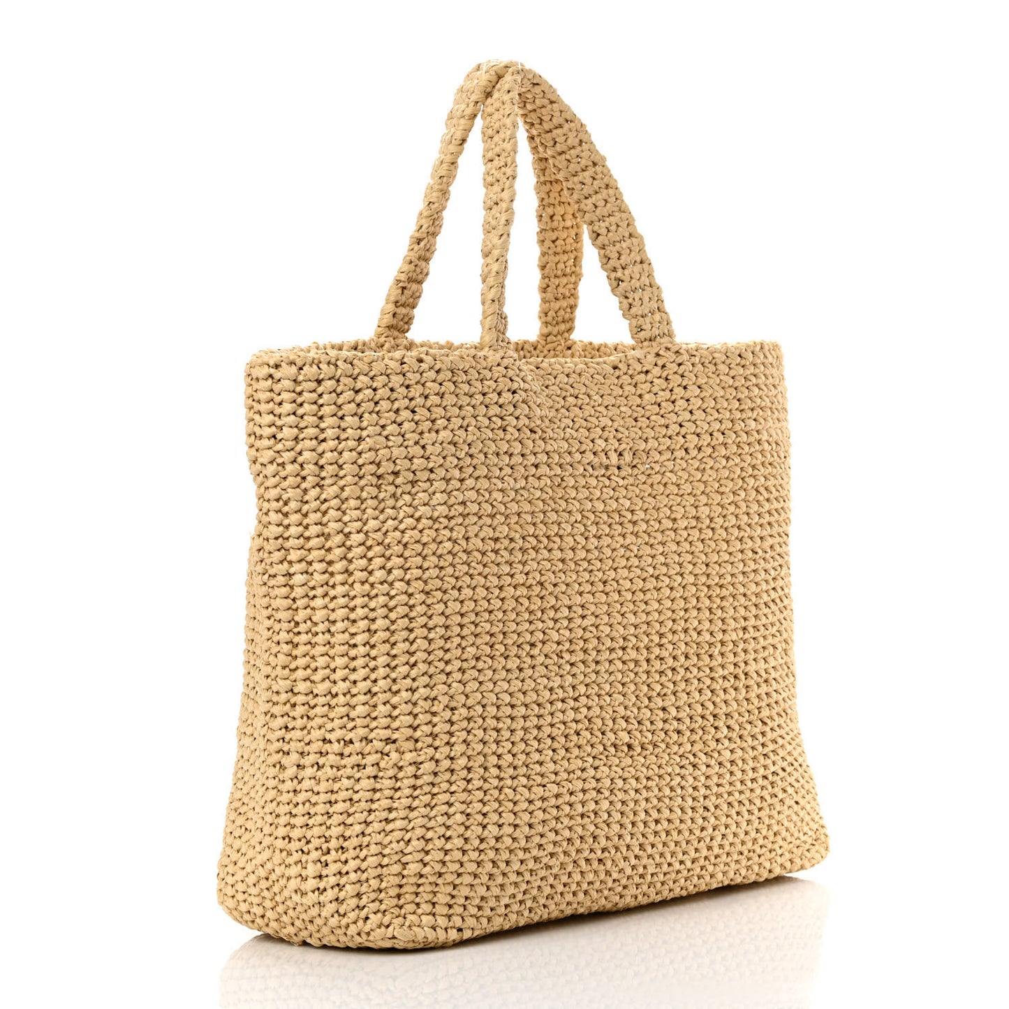 Yarn Raffia Effect Crochet Embroidered Logo Tote Naturale