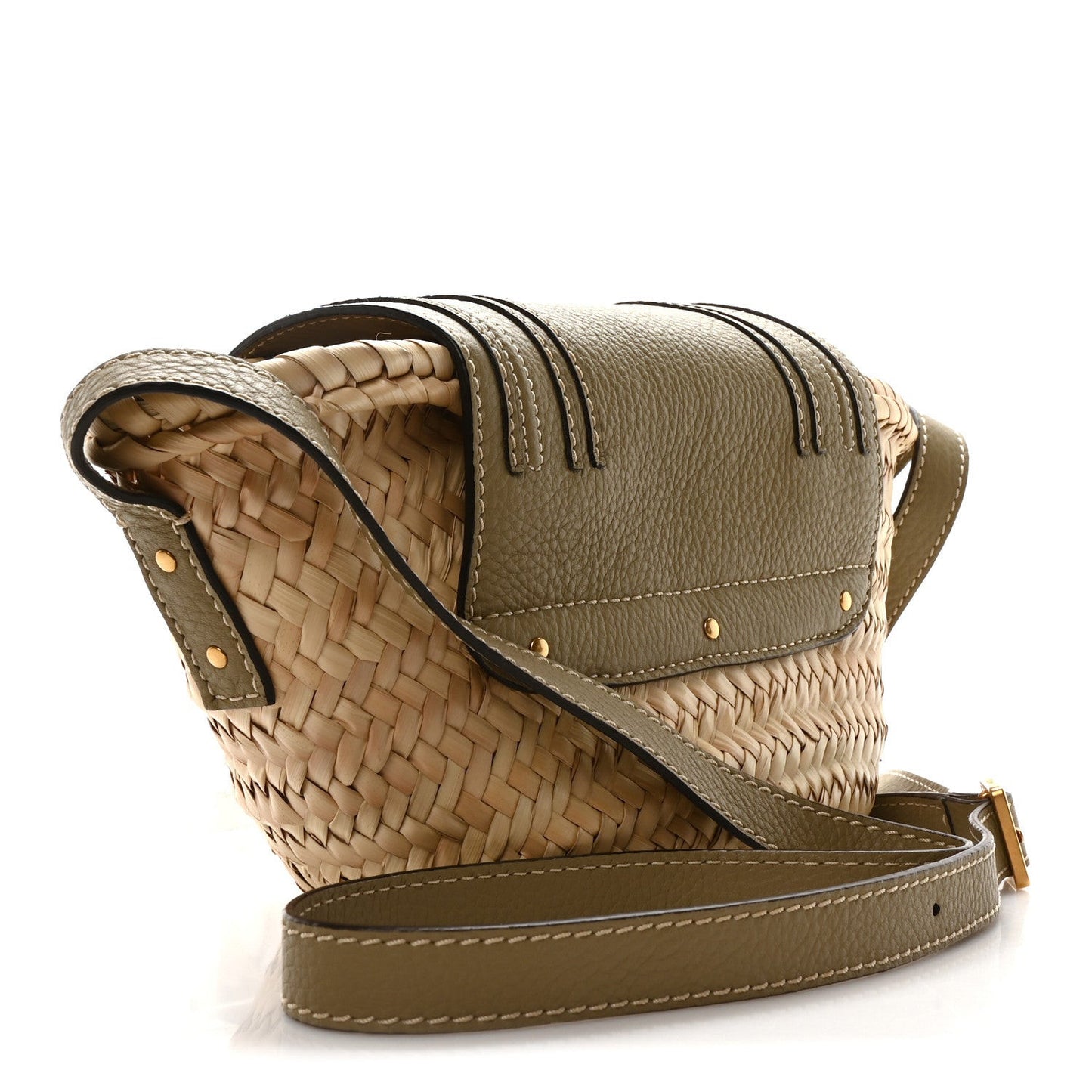 Raffia Small Grain Calfskin Small Marcie Basket Shoulder Bag Pottery Green