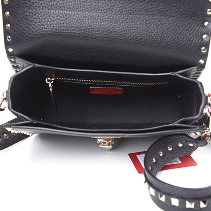 Valentino Garavani Pebbled Calfskin Medium Rockstud Flap Saddle Bag Black 5 of 10