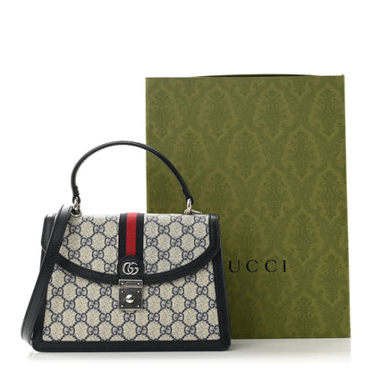 Gucci GG Supreme Monogram Textured Dollar Calfskin Web Small Ophidia Padlock Top Handle Bag Beige Blue 11 of 11