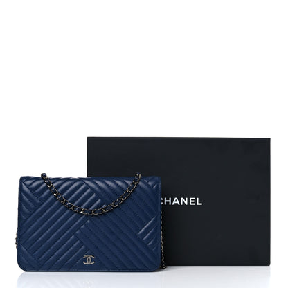 Chanel Lambskin Quilted CC Crossing Wallet On Chain WOC Blue 23 of 23