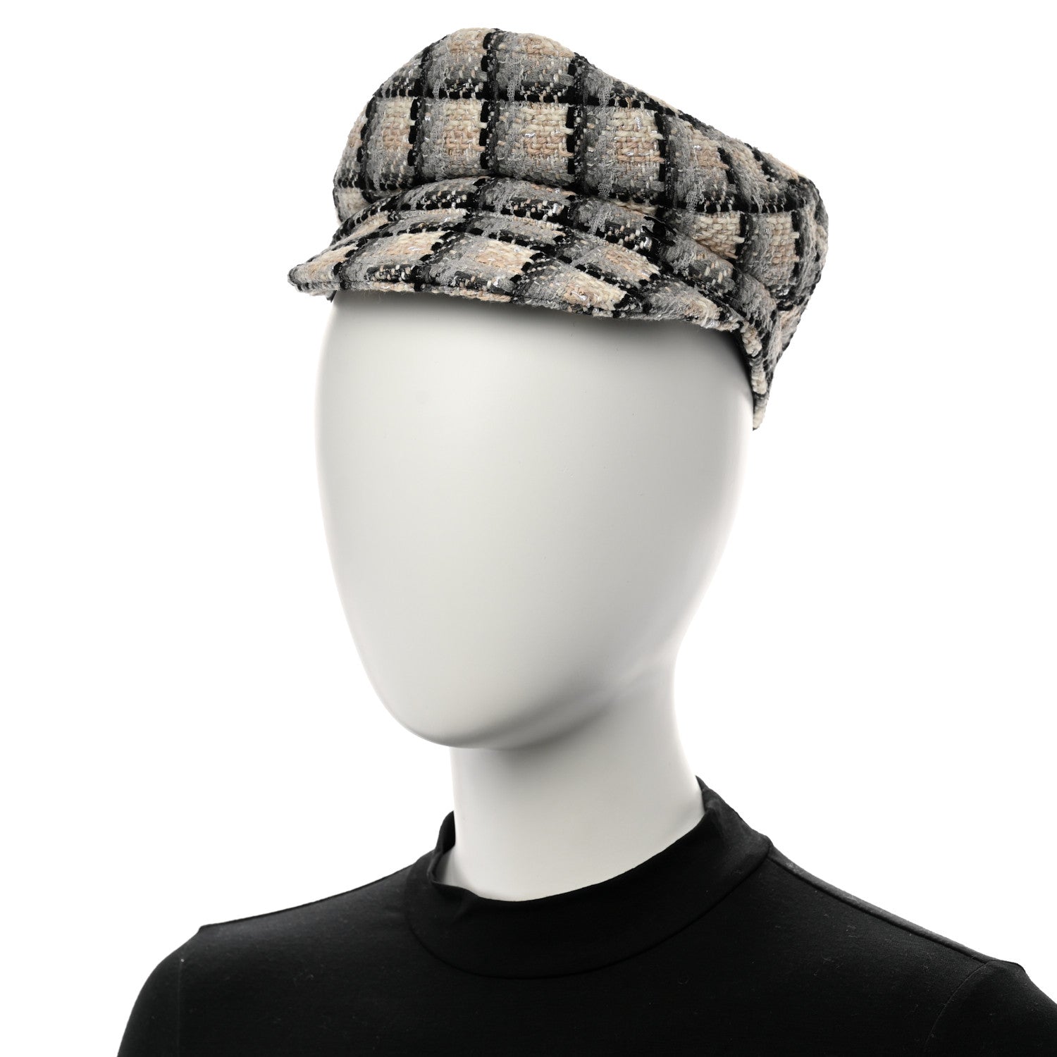 Chanel Cotton Tweed CC Beret S White Black Multicolor 2 of 10