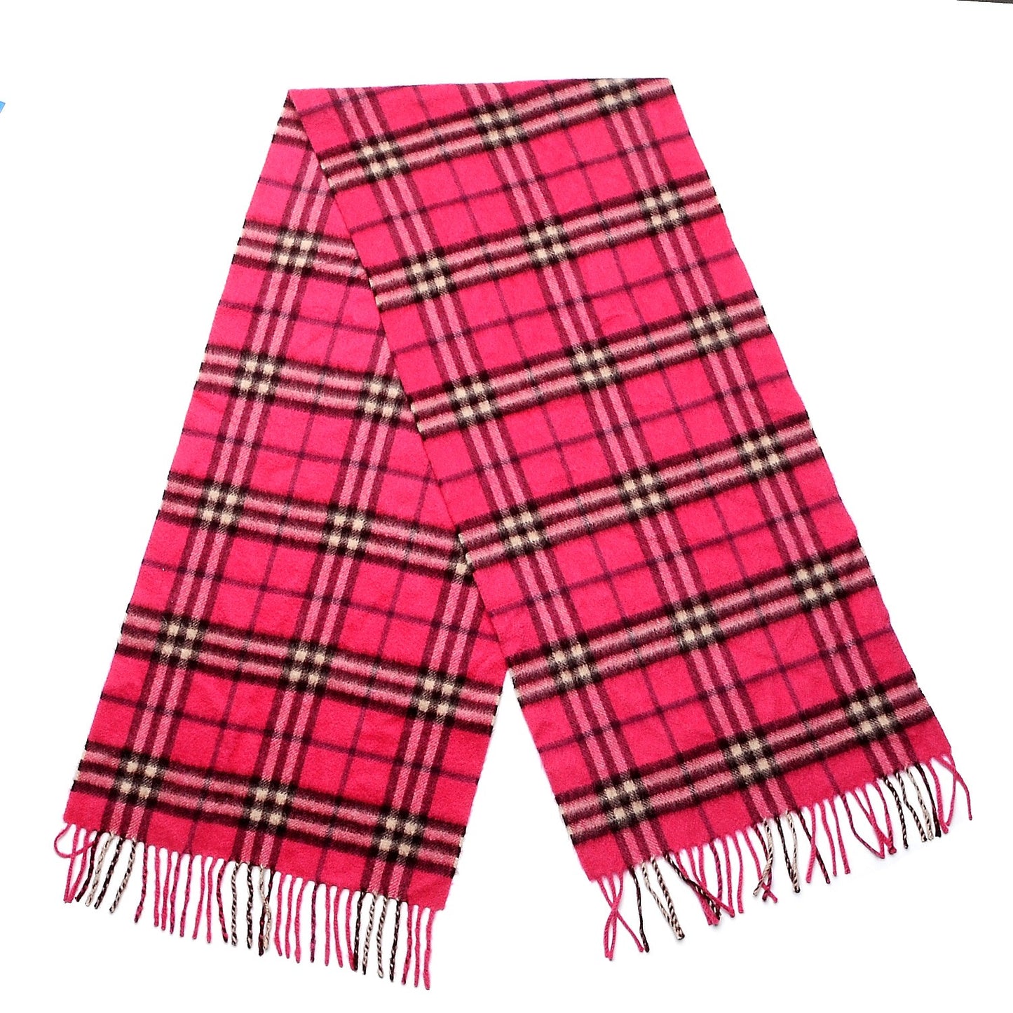 Cashmere Check Fringe Scarf Pink