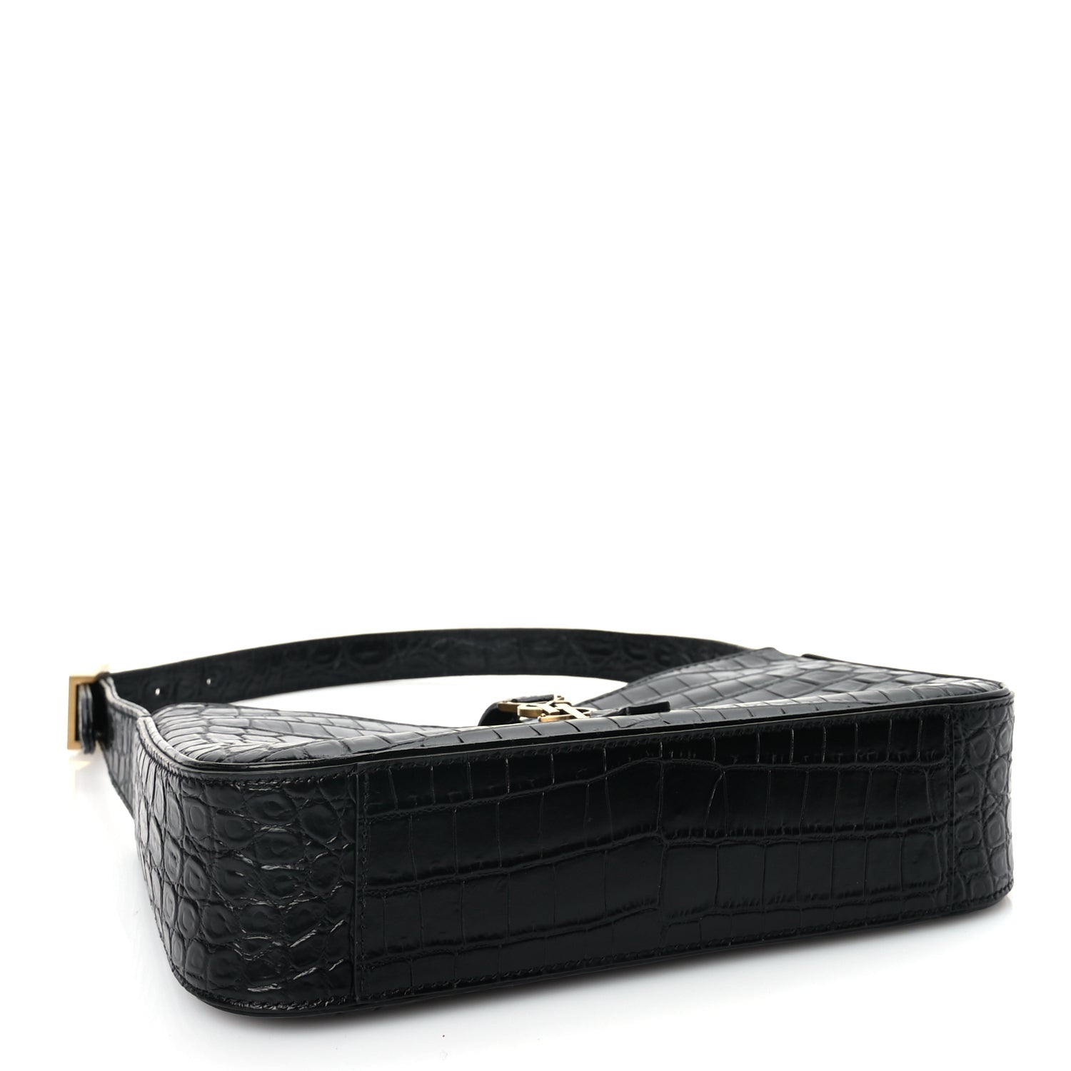 Saint Laurent Calfskin Crocodile Embossed Le 5 A 7 Hobo Black 3 of 8