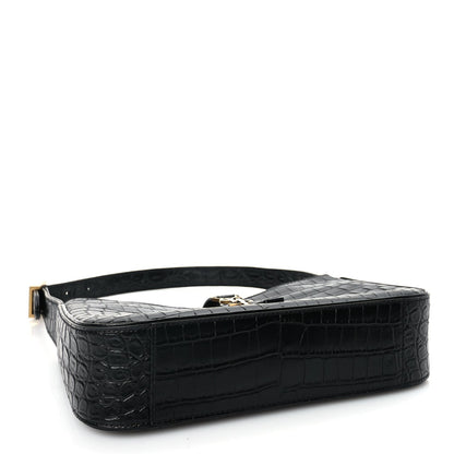 Saint Laurent Calfskin Crocodile Embossed Le 5 A 7 Hobo Black 3 of 8