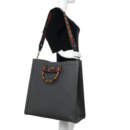 Gucci Textured Dollar Calfskin Web Studded Maxi Diana Tote Bag Graphite Grey 2 of 11