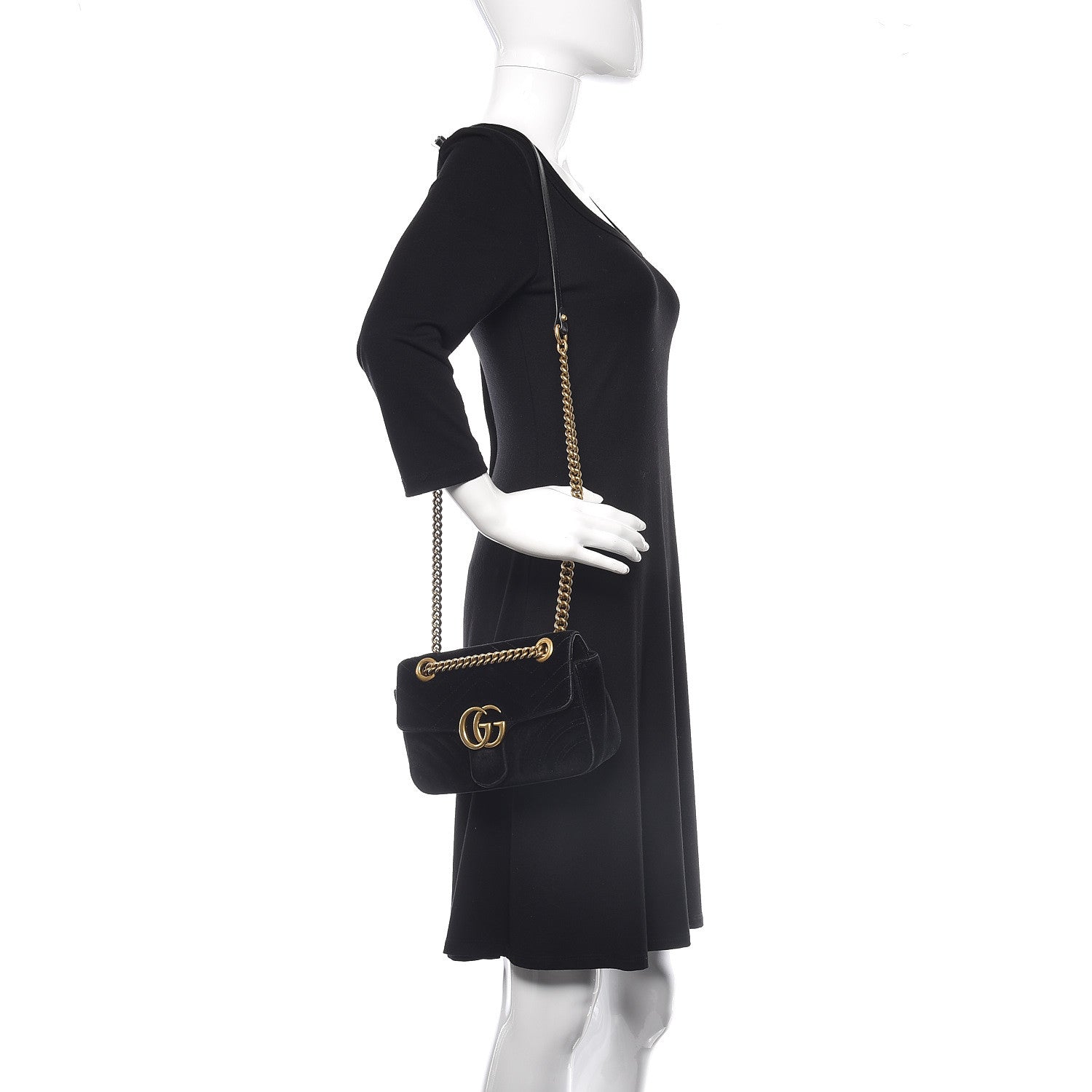 Gucci Velvet Matelasse Mini GG Marmont Shoulder Bag Black 2 of 15