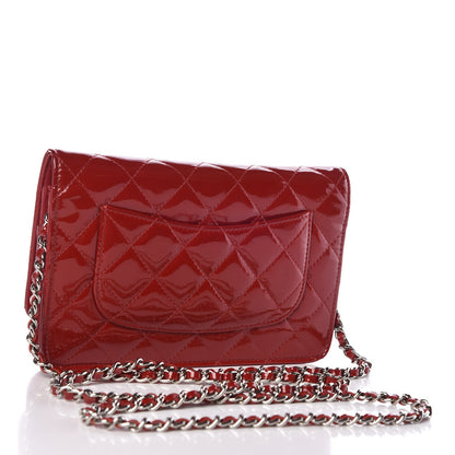 Chanel Patent Quilted Wallet On Chain WOC Red 3 of 9