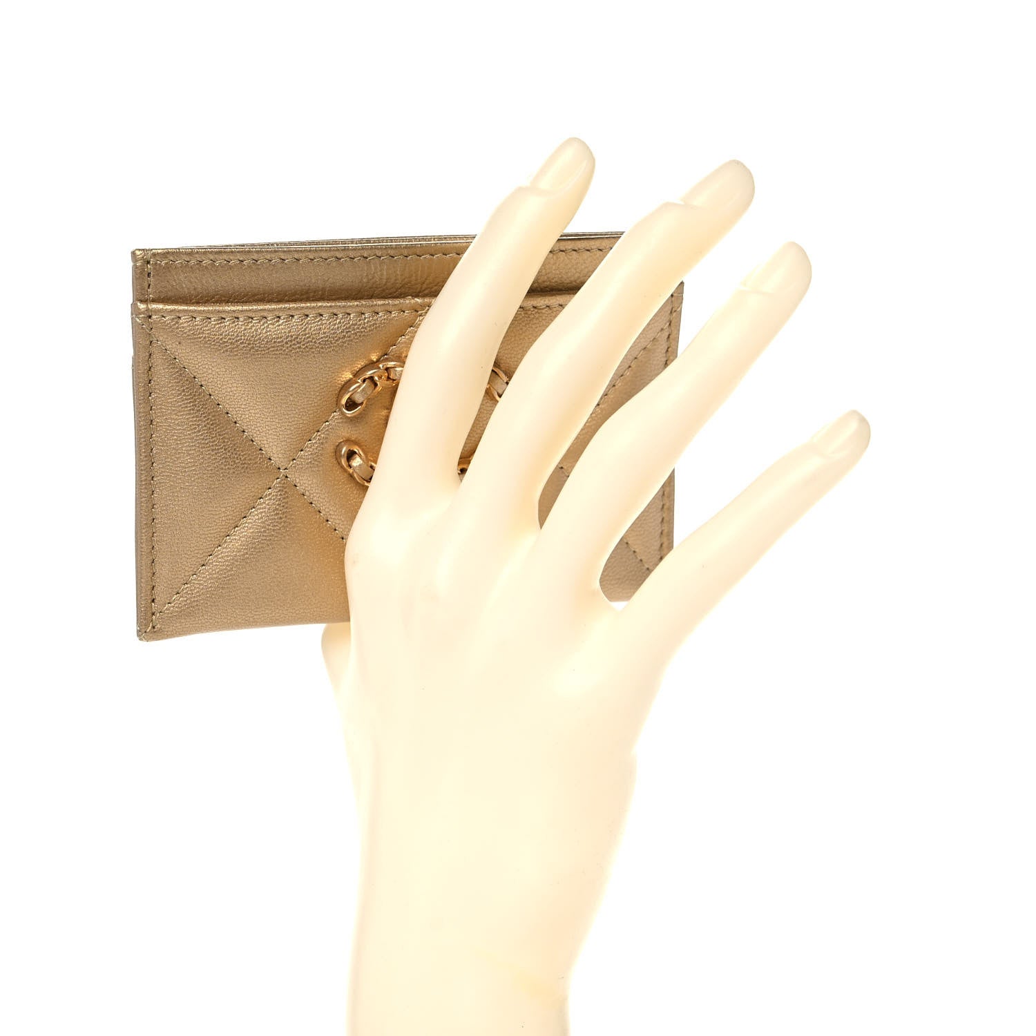 Chanel Metallic Lambskin Quilted Chanel 19 Card Holder Gold 2 of 10